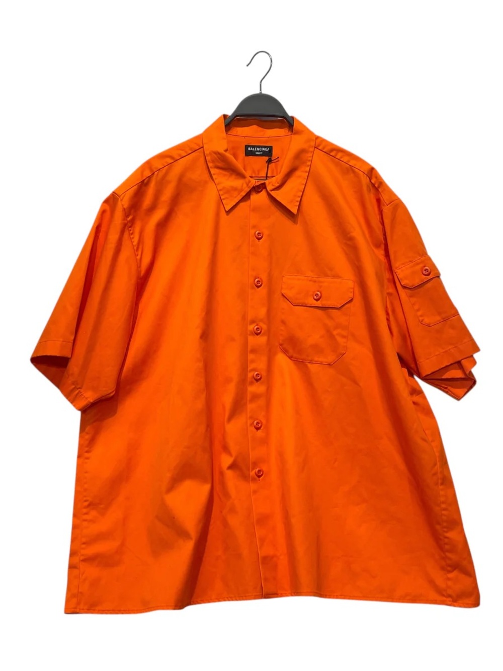 Balenciaga Men's Bright Orange Short-Sleeve Button-Down Shirt